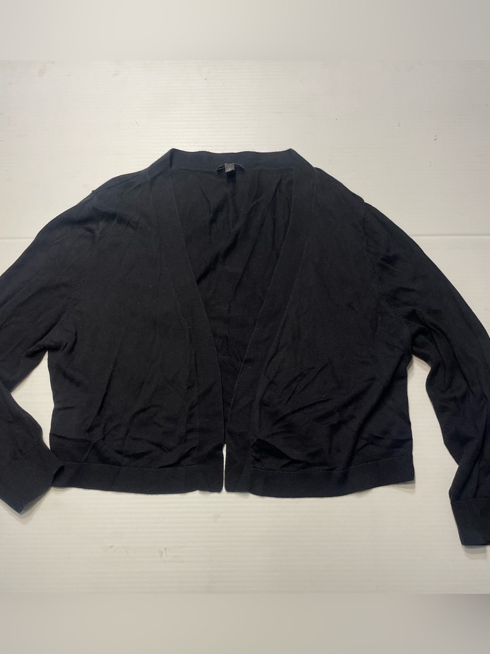 Talbots Women Black Open Cropped Cardigan Shrug 3/4 Sleeve Cotton Modal Sz L